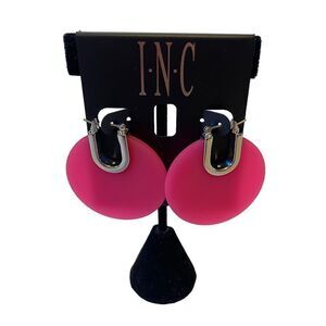 INC Hot Pink & Silver Disc Huggie Hoops.